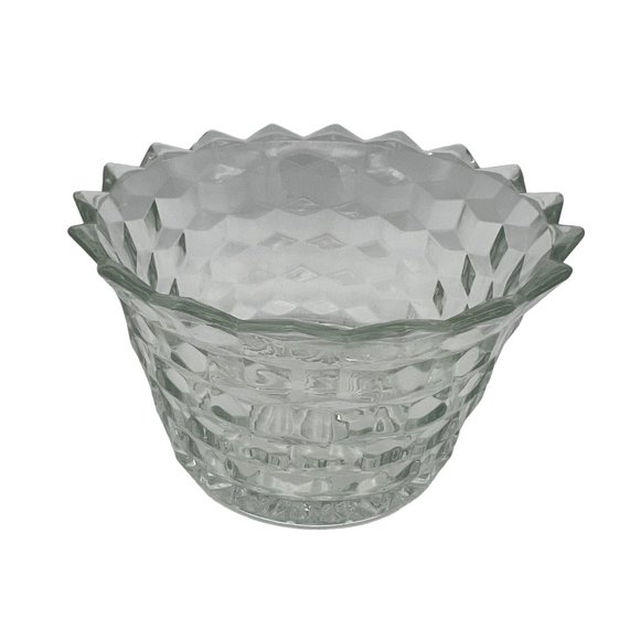 Vintage Pressed Glass Candy Dish with Cube Pattern & Starburst Bottom 3.5" Tall - Picture 1 of 6
